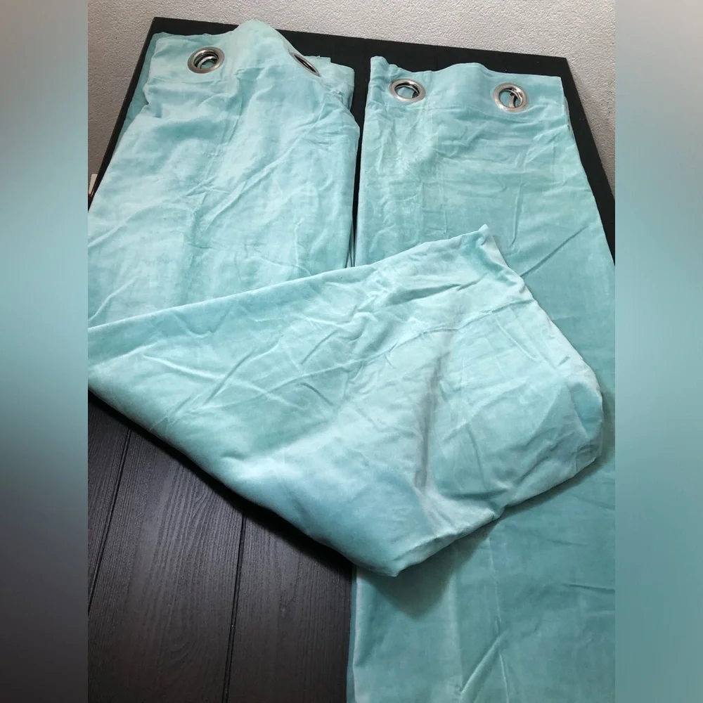 IKEA Sanela Velvet Curtains 2 Panels 100% Cotton Aqua “55x98”